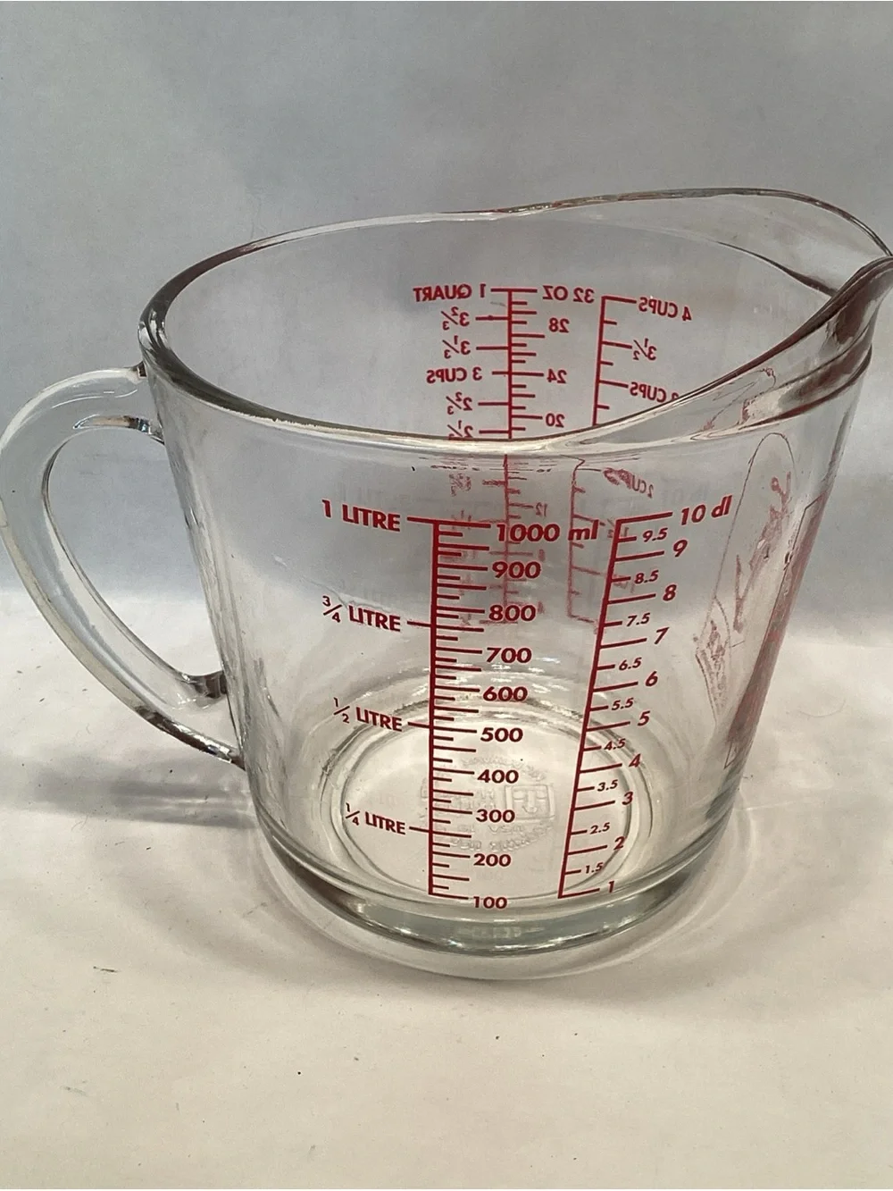 Anchor Hocking Glass Measuring Cup 4 Cup 32 oz 1 Liter Excellent Condition